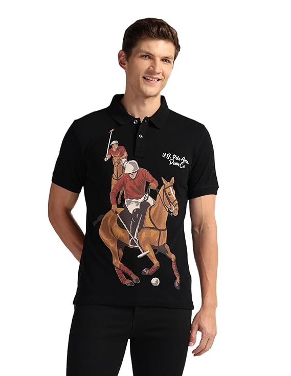 U.S. Polo ASSN. Printed Polo T Shirts for Men - 100% Cotton, Half Sleeve Mens Tshirt